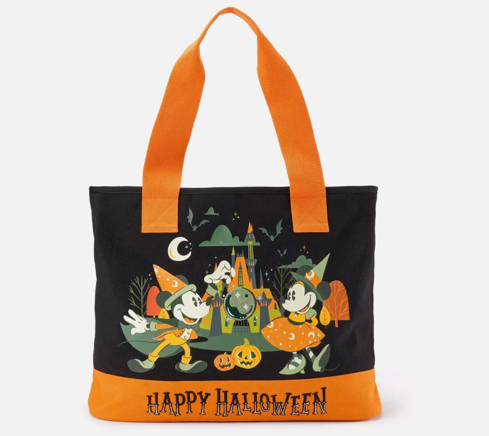 Disney Parks Mickey Minnie Happy Halloween Canvas Tote Bag Black Orange NWT